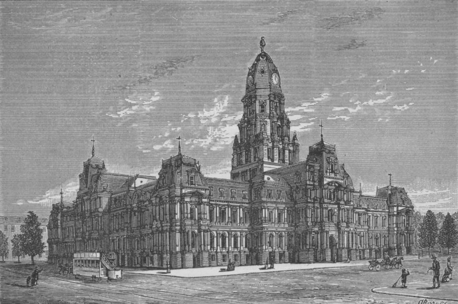 Associate Product PHILADELPHIA. The New Municipal Buildings 1882 old antique print picture