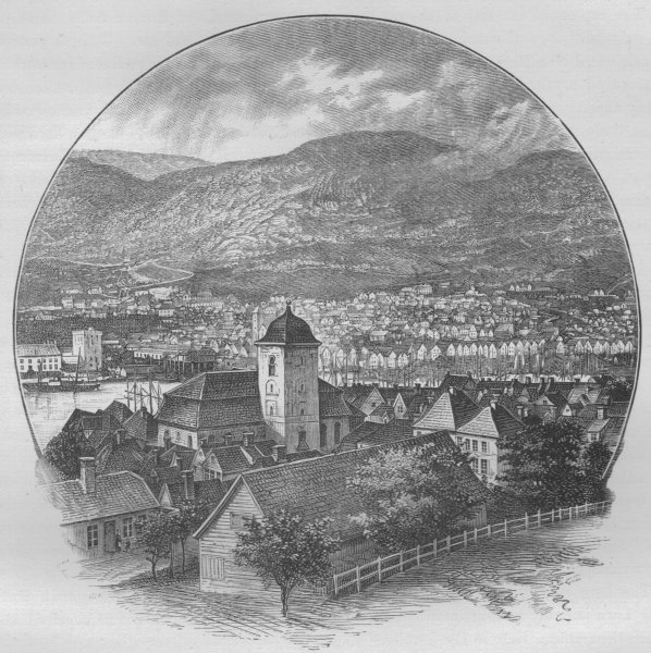 BERGEN. Bergen 1882 old antique vintage print picture