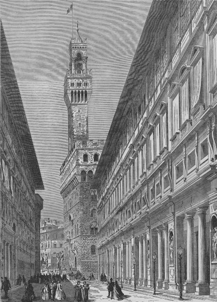 FLORENCE. The Uffizi Gallery (1865) 1882 old antique vintage print picture