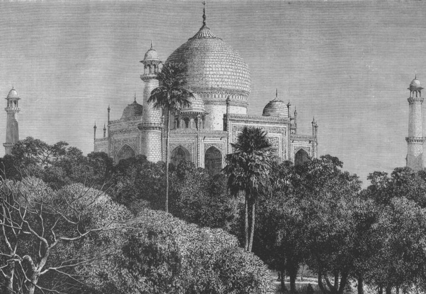 AGRA. Gardens of the Taj Mahal, Agra 1882 old antique vintage print picture