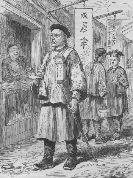 Associate Product BEIJING. Chinaman Selling the Pekin Gazette 1882 old antique print picture