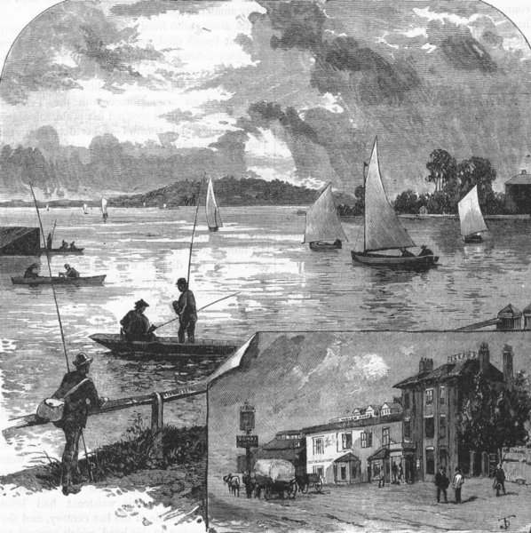 HENDON. Brent reservoir. The Welsh Harp pub and Reservoir 1888 old print