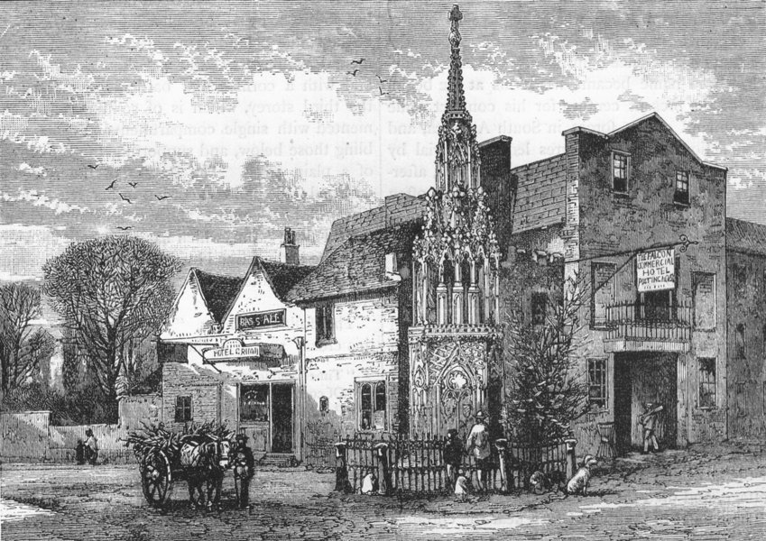 CHESHUNT. Waltham Cross. Hertfordshire 1888 old antique vintage print picture