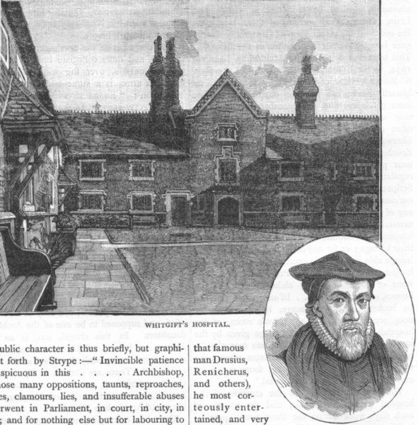 Associate Product CROYDON. Whitgift's Hospital; Archbishop Whitgift 1888 old antique print