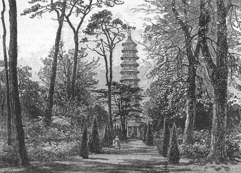 KEW GARDENS. The Pagoda 1888 old antique vintage print picture