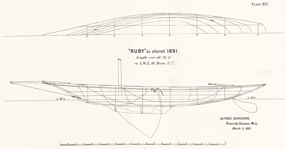 Associate Product BOAT PLAN. 'Ruby'(altered, 1891)Burgoine 1891 old antique print picture