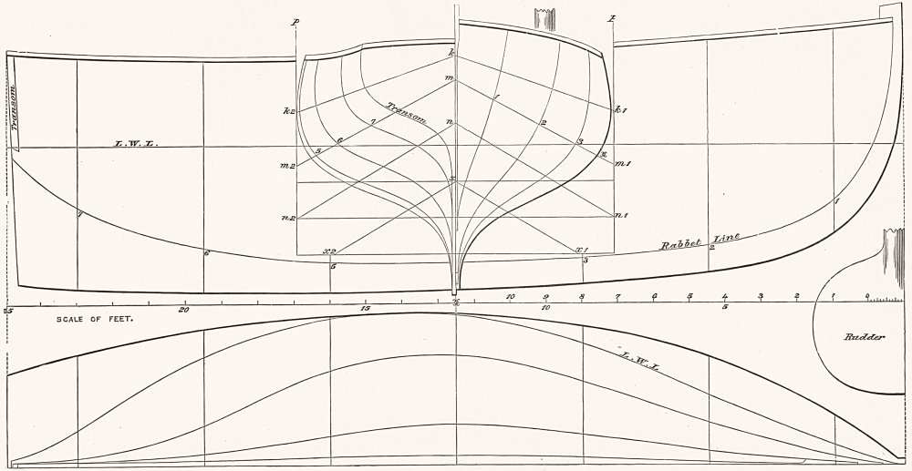 BOAT PLAN. Itchen. 'Wild Rose' 25ft 1891 old antique vintage print picture