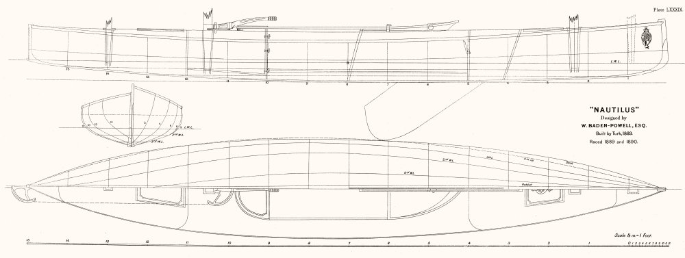 Associate Product BOAT PLAN. 'Nautilus Canoe, Baden-Powell, Turk-LARGE 1891 old antique print