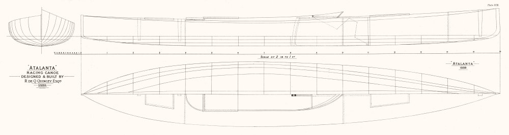 Associate Product BOAT PLAN. 'Atalanta, Racing Canoe, De Quincey-LARGE 1891 old antique print