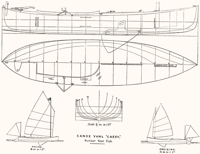 Associate Product BOAT PLAN. Humber Canoe Yawl 'Cassy' 1891 old antique vintage print picture