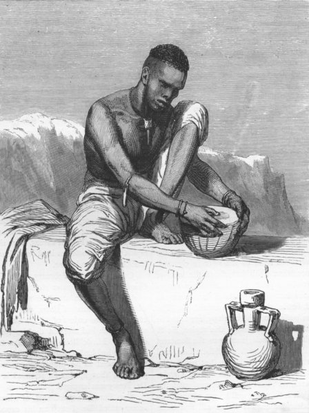 Associate Product SUDAN. Dinka Tribesman, White Nile, mending his drum 1880 old antique print