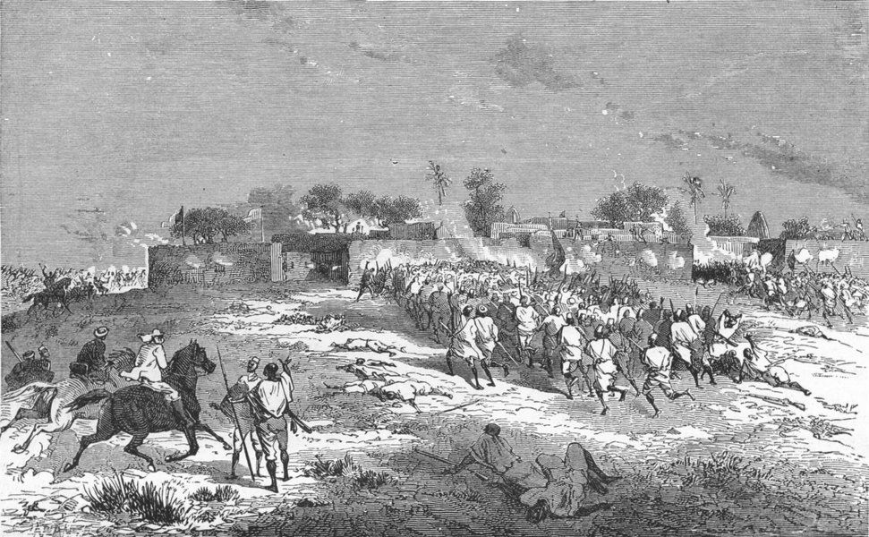 Associate Product MALI. Attack on Sansandig, Ahmadou's army 1880 old antique print picture