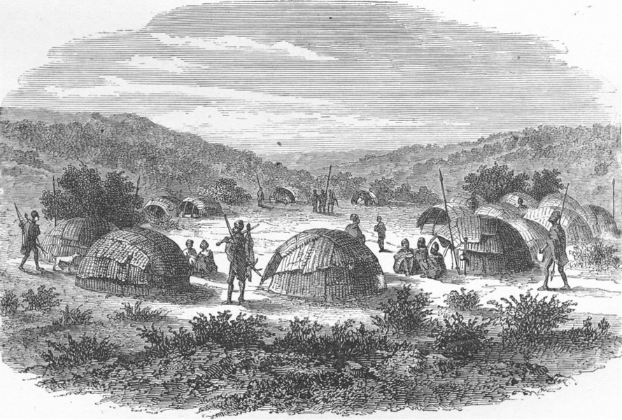 Associate Product SOUTH AFRICA. Natal & Zululand. Zulu Village 1880 old antique print picture