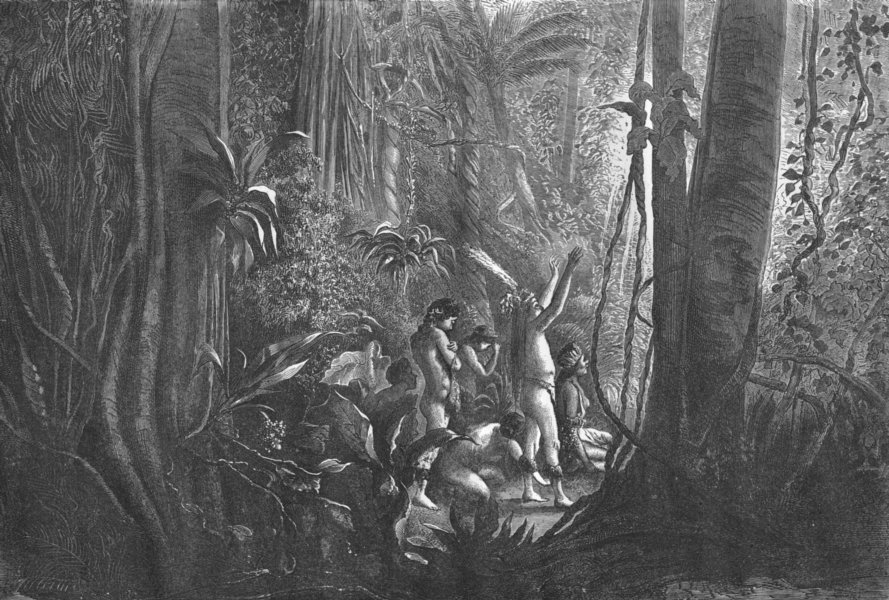 BRAZIL. Trombetas. Sun-worship of Amazon Indians 1880 old antique print