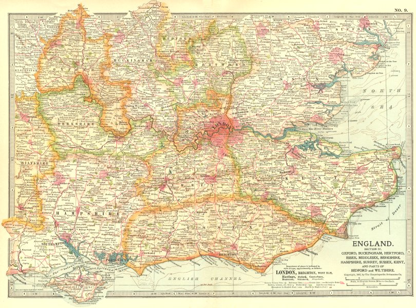 Associate Product SOUTH EAST ENGLAND. Kent Sussex Essex Surrey Hants Berks Bucks Middx 1903 map