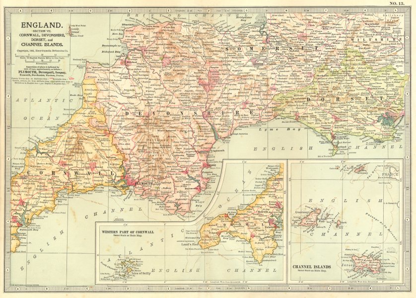 Associate Product SOUTH WEST ENGLAND. Cornwall Devon Dorset Somerset Channel Islands 1903 map