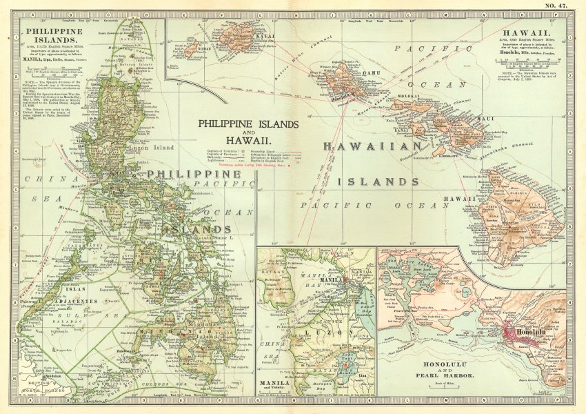 Associate Product PHILIPPINES & HAWAII. inset Honolulu Pearl Harbor Manila 1903 old antique map
