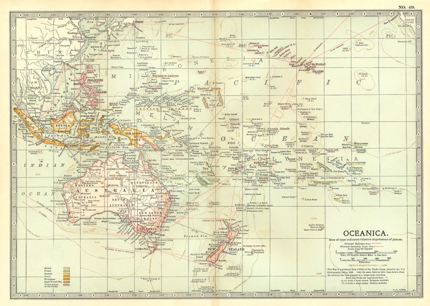 OCEANIA.Pacific. British French German Dutch Portuguese US colonies 1903 map