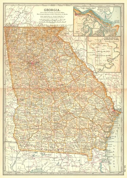 Associate Product GEORGIA. with Civil war battlefields/dates. Savannah Chickamauga NP 1903 map