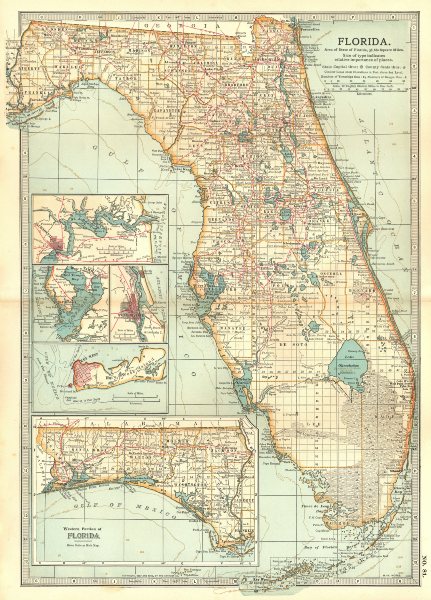 FLORIDA. Inset Jacksonville, Key West, Tampa, St Augustine 1903 old map
