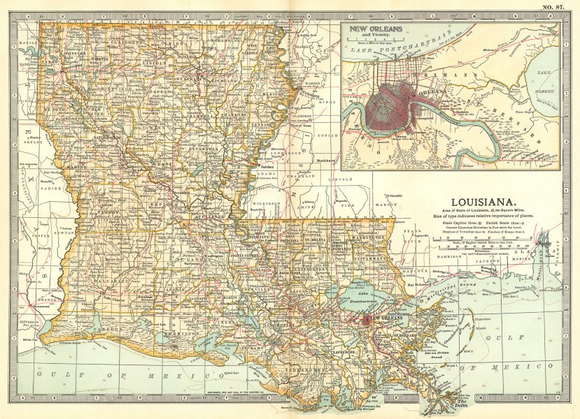 LOUISIANA. Inset New Orleans 1903 old antique vintage map plan chart