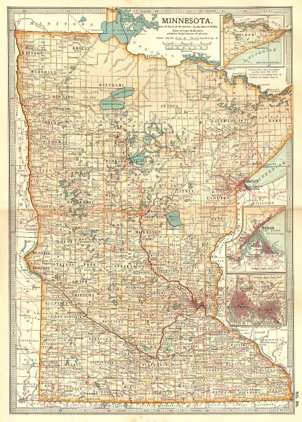 MINNESOTA.Inset Duluth Minneapolis St Paul.Indian reservations 1903 old map