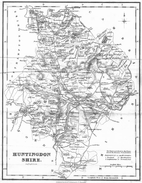 Associate Product HUNTS. Huntingdonshire. Fullarton 1844 old antique vintage map plan chart