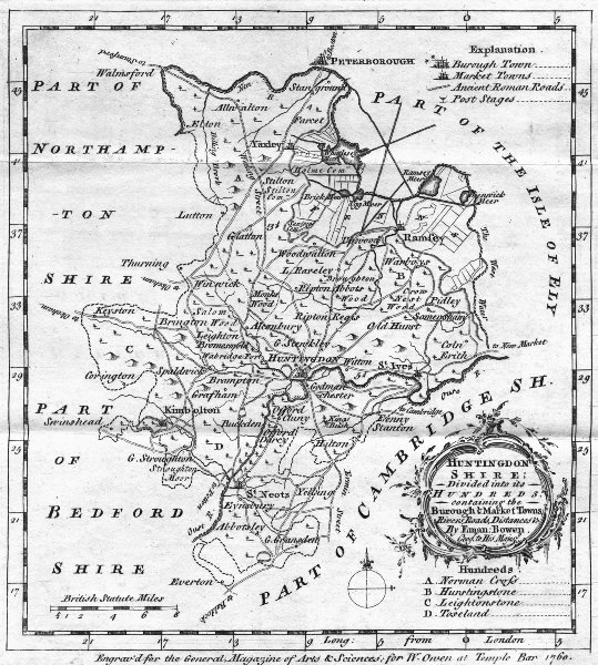 Associate Product HUNTS. Huntingdonshire ; Eman Bowen 1749 old antique vintage map plan chart