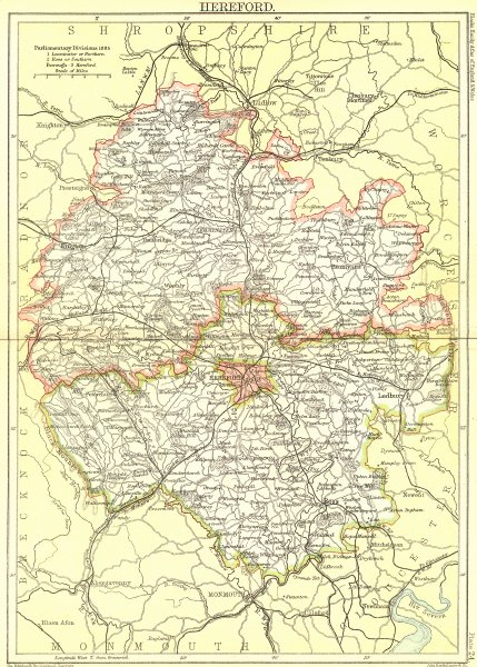HEREFORD. Black 1892 old antique vintage map plan chart