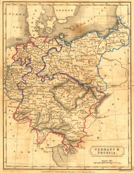 GERMANY. & Prussia. Hall 1850 old antique vintage map plan chart