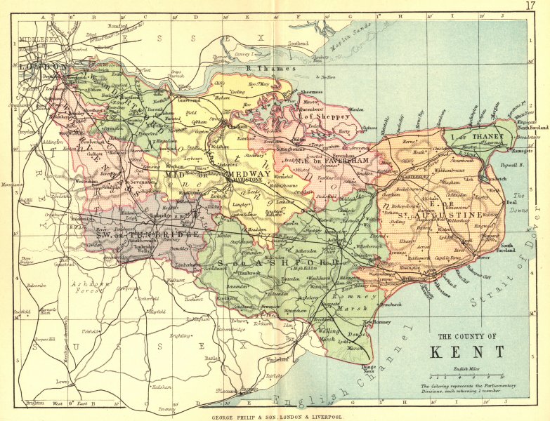 KENT. Philip 1887 old antique vintage map plan chart