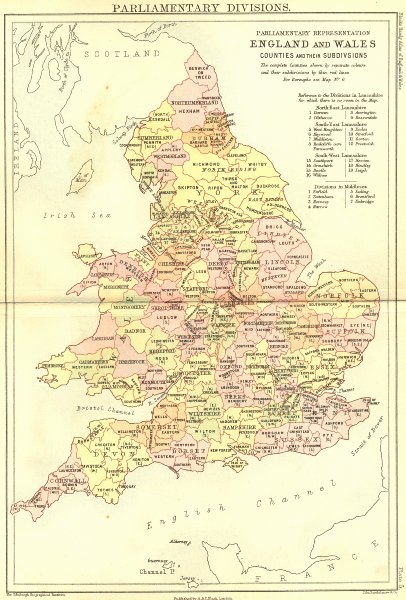 Associate Product UK. Parliamentary Divisions. England Wales. Black 1892 old antique map chart