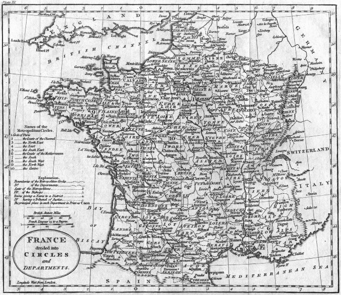 FRANCE. Circles & departments. Guthrie 1801 old antique vintage map plan chart
