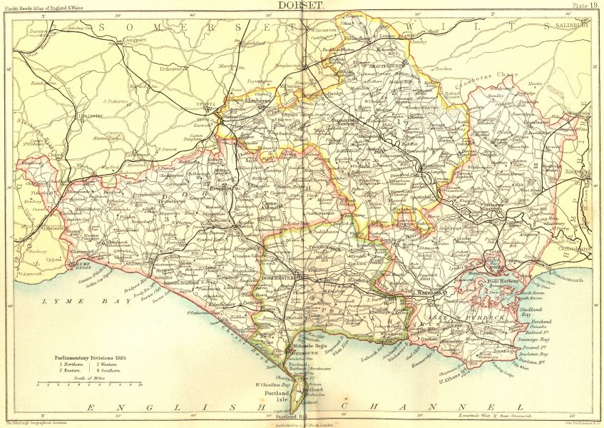 DORSET. Black 1892 old antique vintage map plan chart