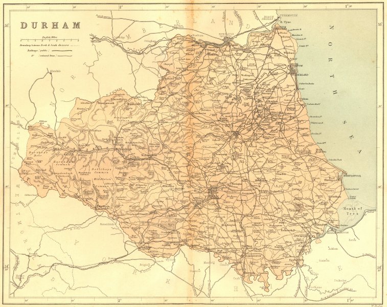 DURHAM. Virtue 1860 old antique vintage map plan chart