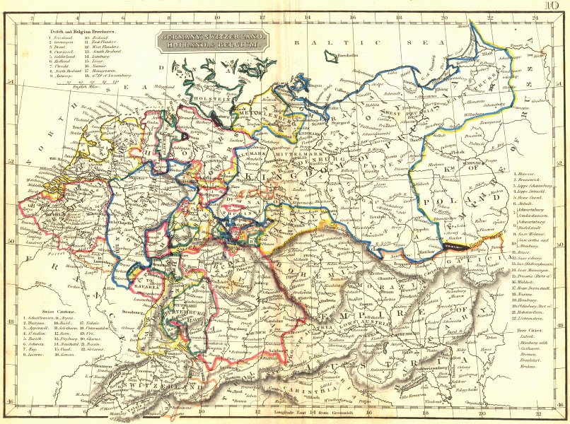 GERMANY, SWITZERLAND, HOLLAND BELGIUM. Arrowsmith 1832 old antique map chart