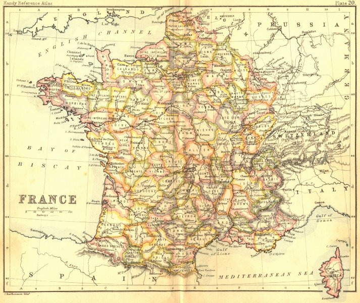 FRANCE. Bartholomew Walker Corsica 1888 old antique vintage map plan chart