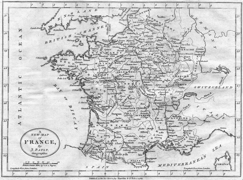 FRANCE. Bayly 18C 1793 old antique vintage map plan chart
