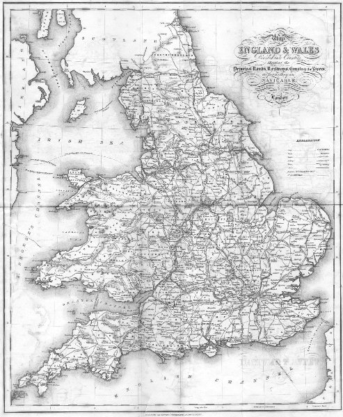 ENGLAND WALES. Roads, rail, canals, rivers. Lewis c1840 old antique map chart