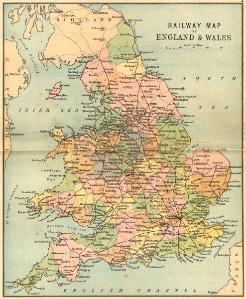 ENGLAND WALES. RAIL MAP. Philip 1873 old antique vintage plan chart
