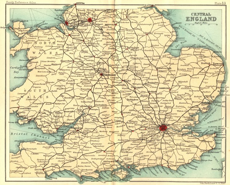 Associate Product UK. Central England. Walker Bartholomew 1896 old antique map plan chart