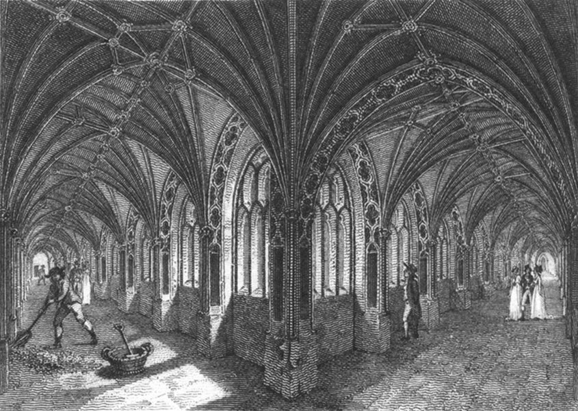 Associate Product WORCS. Cloisters of Worcester Cathedral 1807 old antique vintage print picture