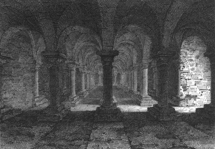 WORCS. Crypt, Worcester Cathedral 1807 old antique vintage print picture
