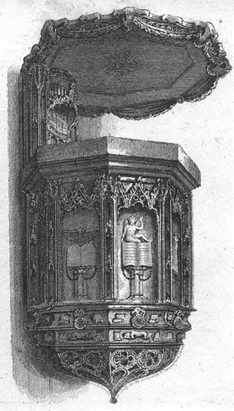 WORCS. Stone Pulpit, Worcester Cathedral 1807 old antique print picture