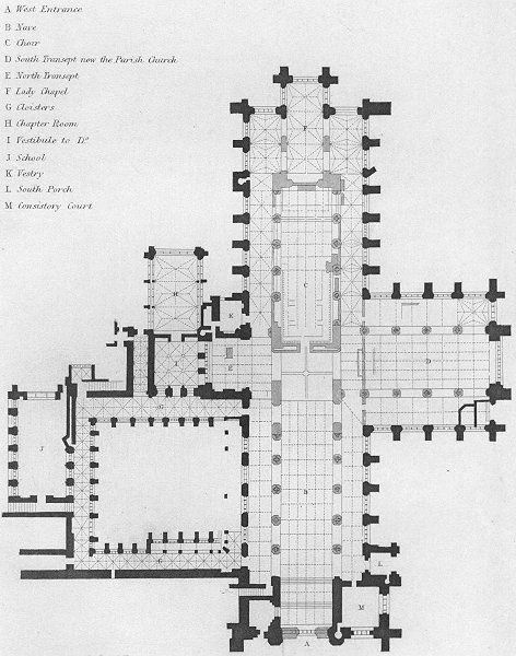 Associate Product CHESHIRE. Plan Chester Cathedral 1836 old antique vintage print picture