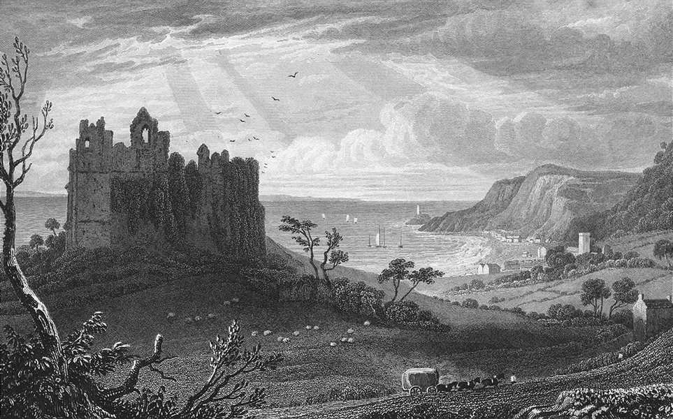 Associate Product GLAMORGANSHIRE. Ostermouth Castle. Ruins & Bay c1831 old antique print picture