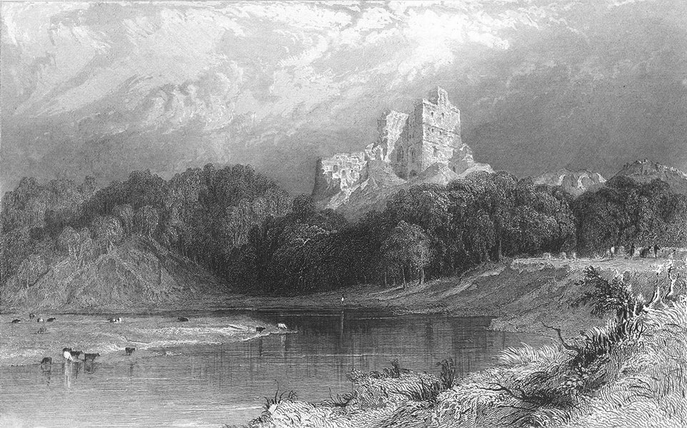 NORHAM CASTLE. Tweed, North Durham. Allom. Ruins 1832 old antique print