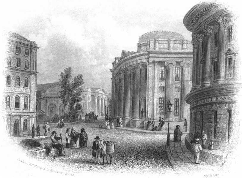 Associate Product YORKS. Town Hall & Commercial Buildings Leeds c1855 old antique print picture