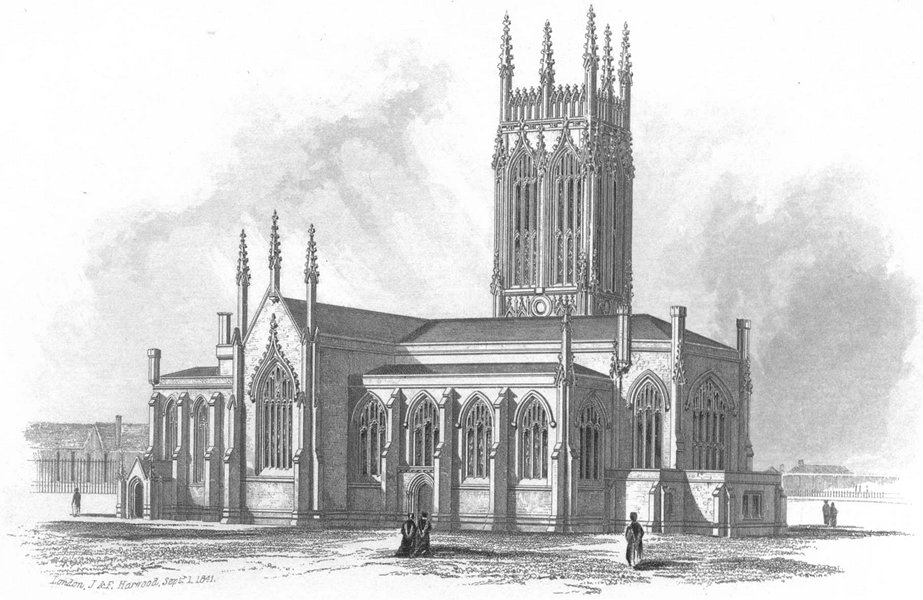 YORKS. St Peter's(Parish)Church, Leeds c1855 old antique vintage print picture