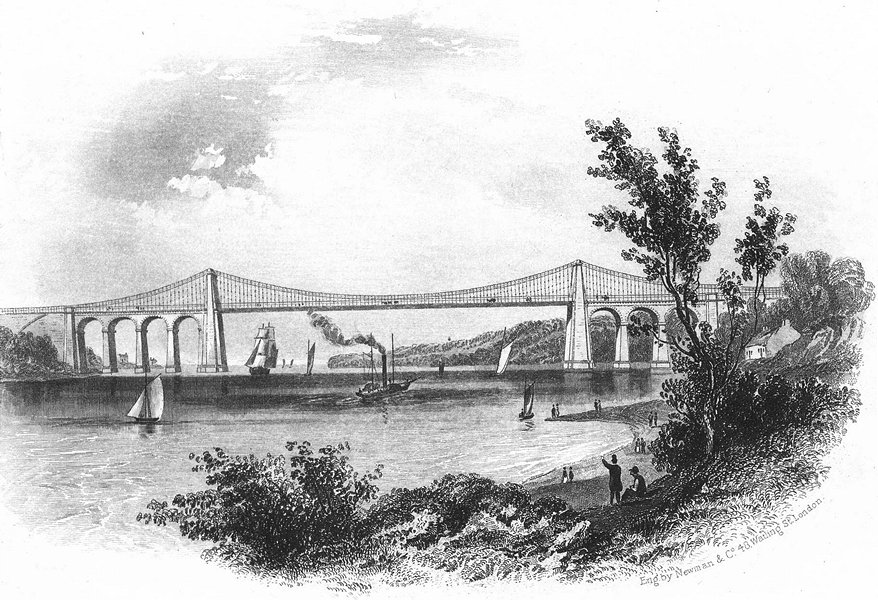 Associate Product WALES. Menai Suspension bridge. Newman ships 1850 old antique print picture